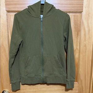 Pact Olive Green Zip-Up 100% Organic Cotton Hoodie, Size Small.